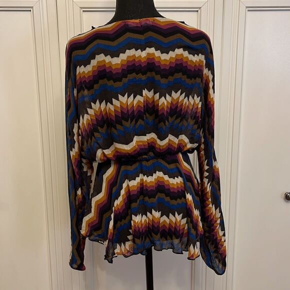 For Love & Lemons tie‎ front geometric print peplum blouse size XS - Picture 6 of 8